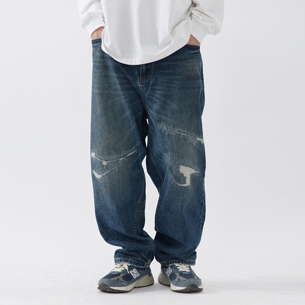 Jeans Hombre Oversize Desgastado con Efecto Vintage