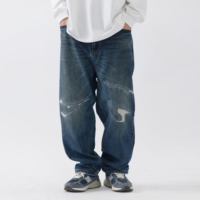 Jeans Hombre Oversize Desgastado con Efecto Vintage