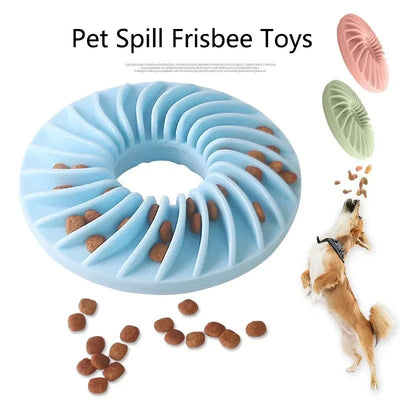 Pink round TPR pet toy with spiral ridges for slow feeding, interactive play, and teething for puppies and dogs.
