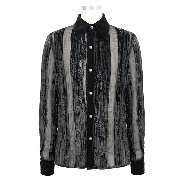 Camisa Gótica de Terciopelo Quemado con Pliegues y Rayas Demoníacas para Hombre - Image 5