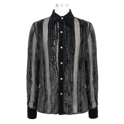 Camisa Gótica de Terciopelo Quemado con Pliegues y Rayas Demoníacas para Hombre - Image 5
