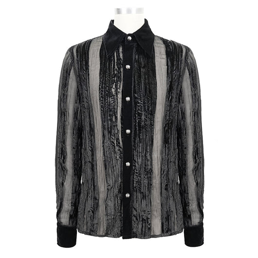 Camisa Gótica de Terciopelo Quemado con Pliegues y Rayas Demoníacas para Hombre - Image 5