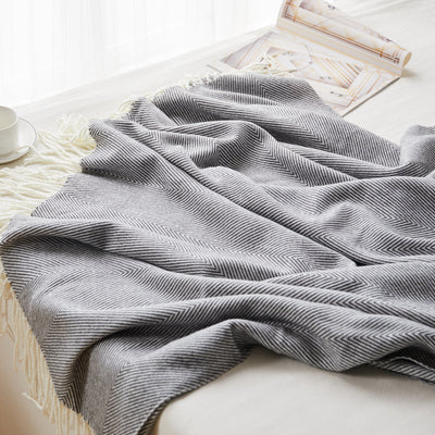 Manta Tejida Jacquard con Patrón de Onda y Flecos Espiga - Image 15