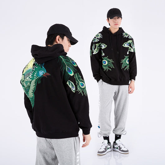 Sudadera con Capucha y Bordado de Pavo Real para Hombre - Image 8