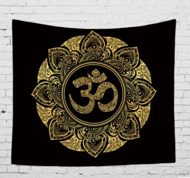 Bohemian sun and moon tapestry with a celestial pattern of golden suns and crescent moons on a dark blue background. - Image 4