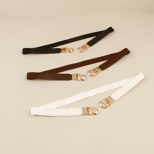 Black elastic belt for women with a gold-tone chain link buckle, perfect for dresses and shirts. - Image 9