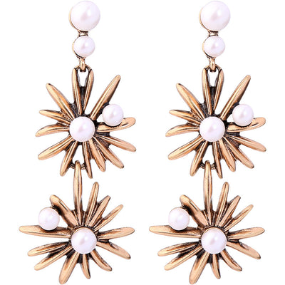 Aretes de Perla y Aleación - Diseño Floral Elegante - Image 10