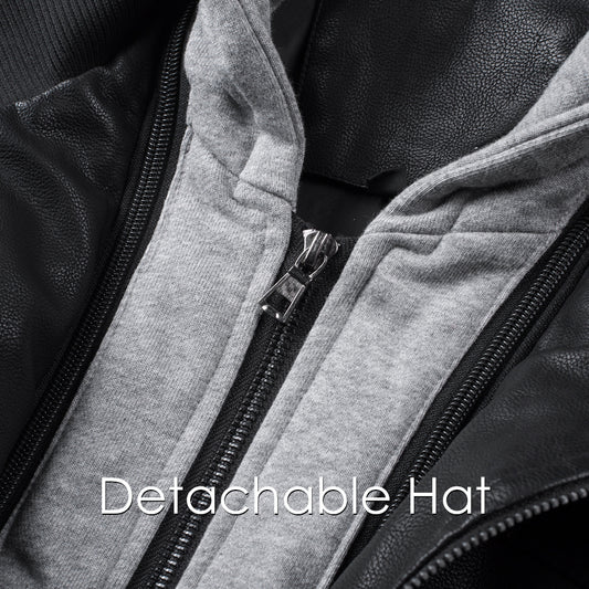 Chaqueta de Cuero PU Desmontable con Capucha para Hombre - Image 2
