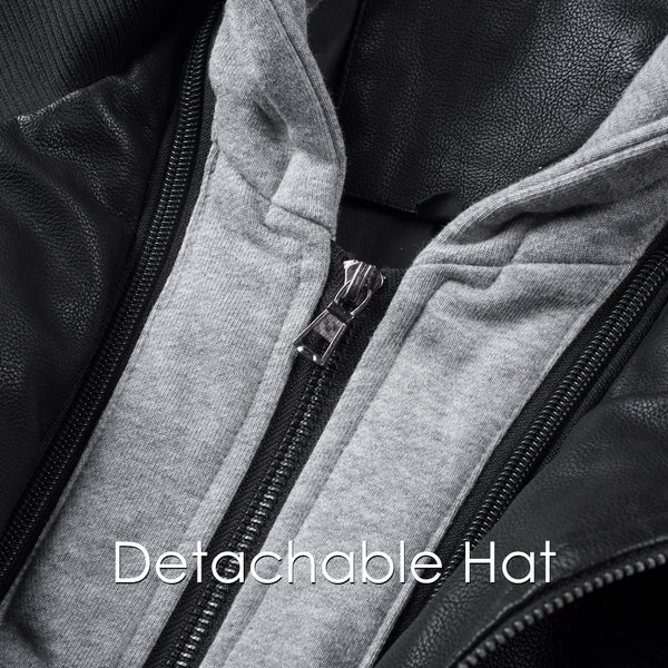 Chaqueta de Cuero PU Desmontable con Capucha para Hombre