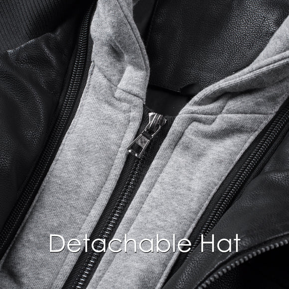 Chaqueta de Cuero PU Desmontable con Capucha para Hombre