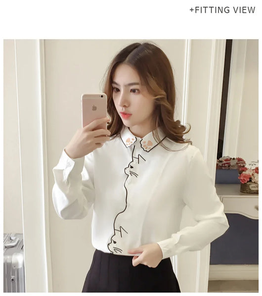 Blusa Blanca Holgada con Bordado de Gato - Diseño Adorable y Cómodo - Image 8