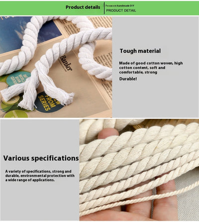 Coiled beige three-strand coarse cotton rope, showcasing its natural texture and thickness on a white background. - Image 17