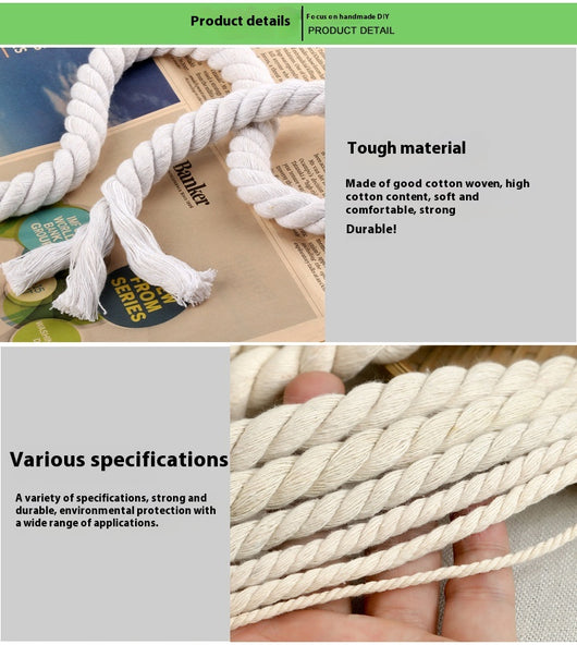Coiled beige three-strand coarse cotton rope, showcasing its natural texture and thickness on a white background. - Image 17