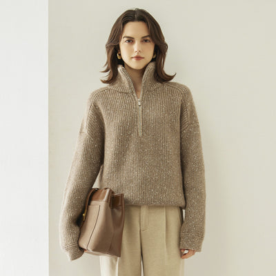 Suéter de Cashmira con Cuello Mao Grueso de Cinco Capas para Mujer - Abrigo Base Holgado Otoño Invierno - Image 4