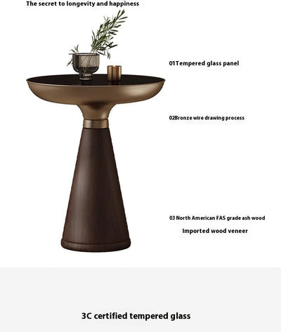 Mesa Auxiliar Redonda de Cristal Templado con Base de Madera Maciza - Diseño Moderno Lujo - Image 16