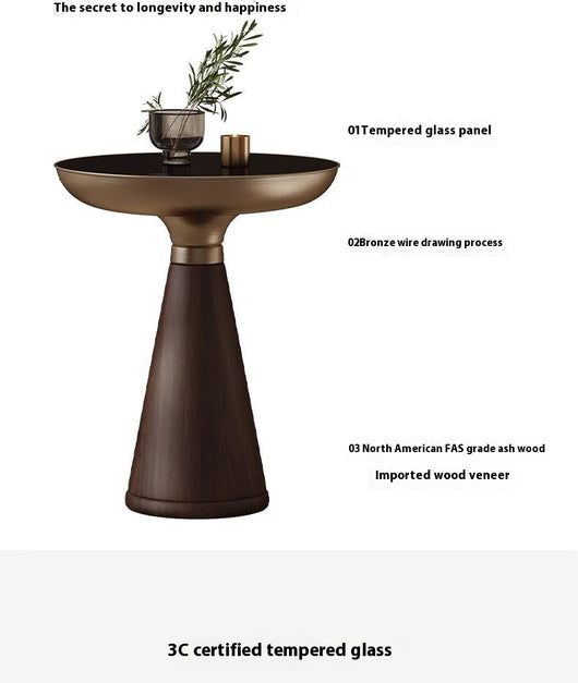 Mesa Auxiliar Redonda de Cristal Templado con Base de Madera Maciza - Diseño Moderno Lujo - Image 16