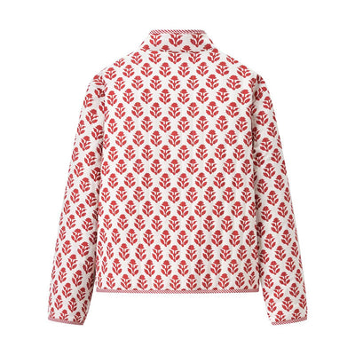 Abrigo Reversible de Algodón con Cuello Mao Estampado para Mujer - Image 3