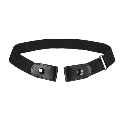 Beige elastic no-buckle belt with adjustable clips, designed for an invisible and comfortable fit. - Image 10