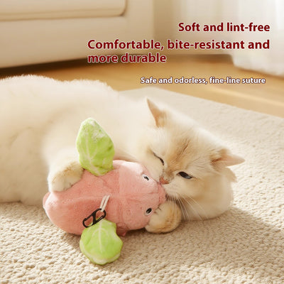 Pink plush pig cat toy with green wings, featuring sound and vibration, 15.5cm long, with USB charging. - Image 4