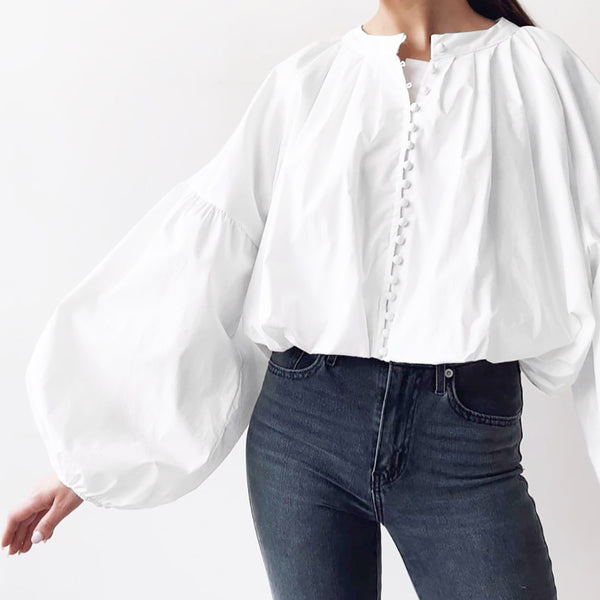 Blusa Blanca con Mangas Linterna para Mujer