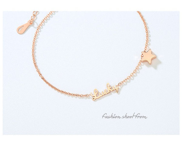 Pulsera Tobillera Acero Titanio 316L Estrella de la Suerte Oro Rosa - Joya Resistente para Mujer