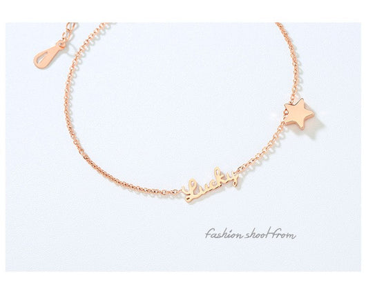Pulsera Tobillera Acero Titanio 316L Estrella de la Suerte Oro Rosa - Joya Resistente para Mujer - Image 2