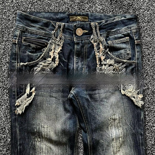 Pantalones Acampanados Denim Vintage con Bordados - Estilo Retro Lavado - Image 11
