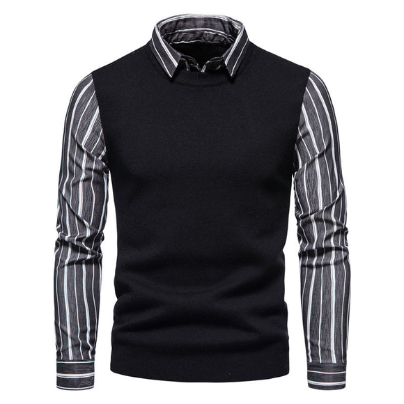 Suéter Tipo Camisa con Solapa - Abrigo Tejido Doble Textura para Hombre Otoño Invierno