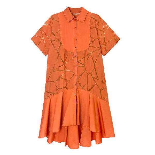 Vestido Camisero Retro Francés con Patrón Geométrico Transparente - Image 5
