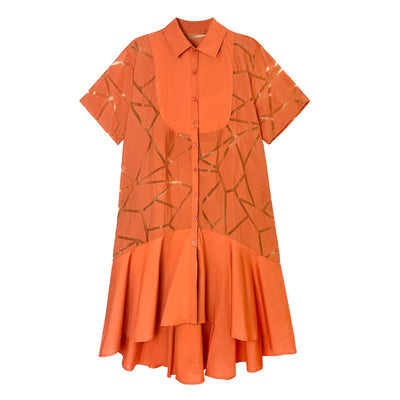 Vestido Camisero Retro Francés con Patrón Geométrico Transparente - Image 5