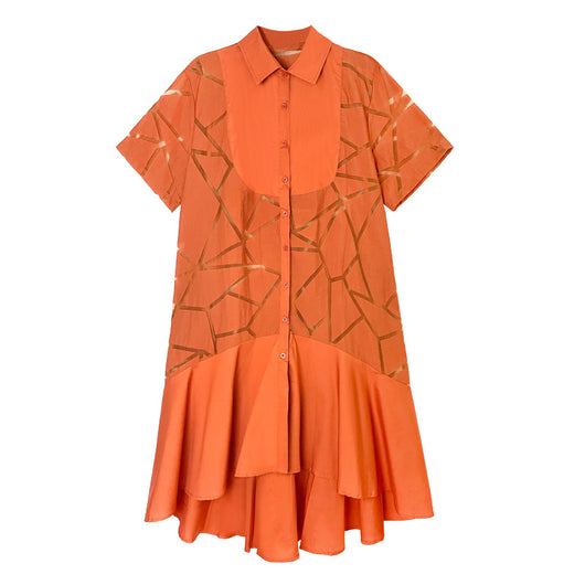 Vestido Camisero Retro Francés con Patrón Geométrico Transparente - Image 5