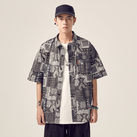 Camisa Étnica Estampada de Manga Corta