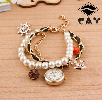 Reloj Pulsera Dama Perla y Ancla - Diseño Circular Elegante - Image 4