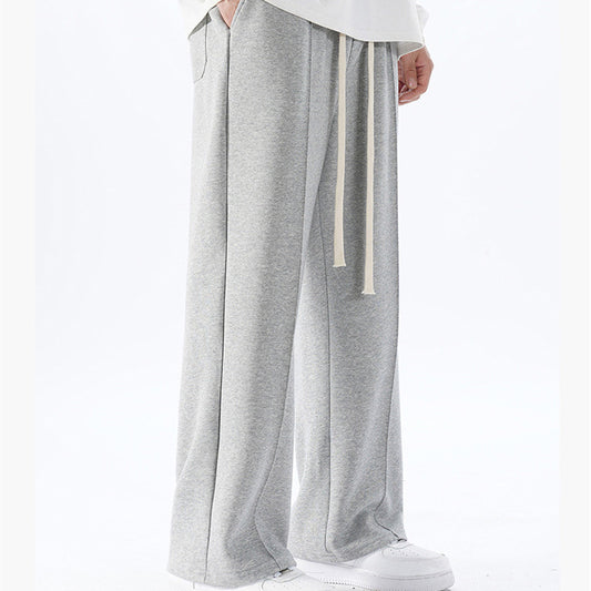 Pantalón Ancho Recto con Pliegues Cosidos - Estilo Urbano Desenfadado