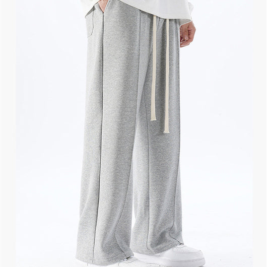 Pantalón Ancho Recto con Pliegues Cosidos - Estilo Urbano Desenfadado