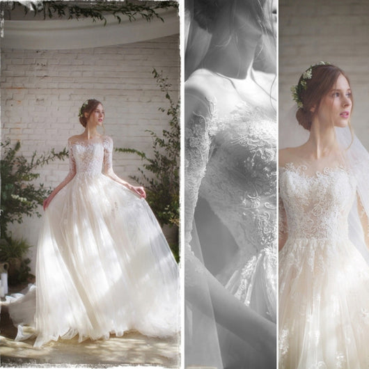 Vestido de Novia con Mangas de Encaje Elegante - Image 5
