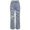 Calça Jeans Rasgada Cintura Alta Feminina Tonalidade Clara Estilo Urbano