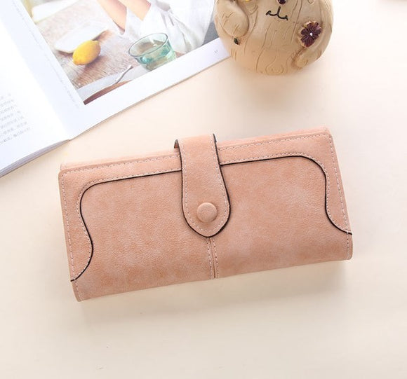 Women's Long Wallet with Retro Stitching and Distressed Finish