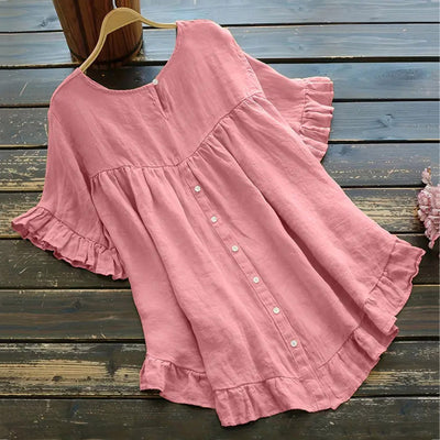 Blusa Holgada de Algodón y Lino con Volantes en Ruedo - Image 23