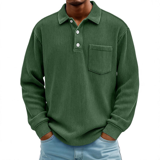 Polo Manga Larga de Pana a Rayas para Hombre - Image 4