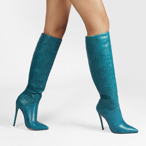 Botas Stiletto de Cocodrilo Brillante para Mujer - Diseño Silencioso
