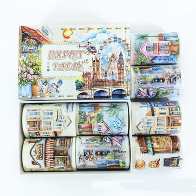 Alice in Wonderland themed 'Half Cut' decorative tape set with various characters, scenes, and floral designs. - Image 3