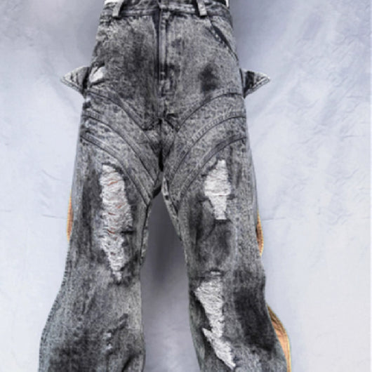 Pantalones Patchwork Deconstruidos con Diseño de Lavado Artístico