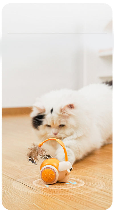 White and black electric cat teaser toy with blue accents and a flexible arm, shown with a white remote control. - Image 14