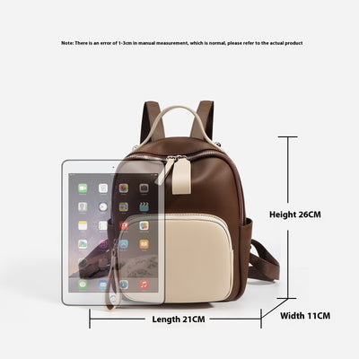 Mochila de Cuero Genuino Retro con Contraste de Colores - Ligera y Versátil para Diario - Image 2