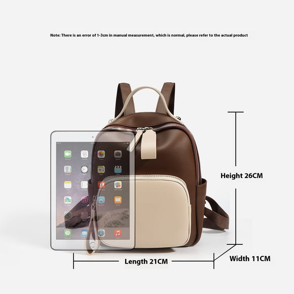 Mochila de Cuero Genuino Retro con Contraste de Colores - Ligera y Versátil para Diario