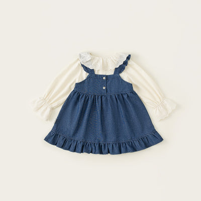 Conjunto Infantil Primavera: Blusa Denim y Falda Manga Larga - Image 4