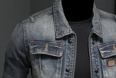Chaqueta de Mezclilla Vintage Desgastada Estilo Clásico Europeo - Image 12