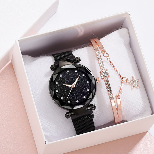 Conjunto de Reloj Pulsera Lujo para Mujer Elegante Cielo Estrellado Cierre Magnético - Image 3