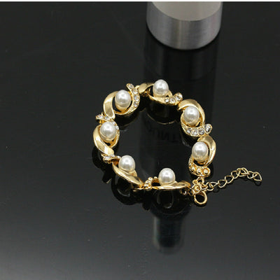 Pulsera de Perla y Diamante en Aleación - Diseño Creativo y Personalizado